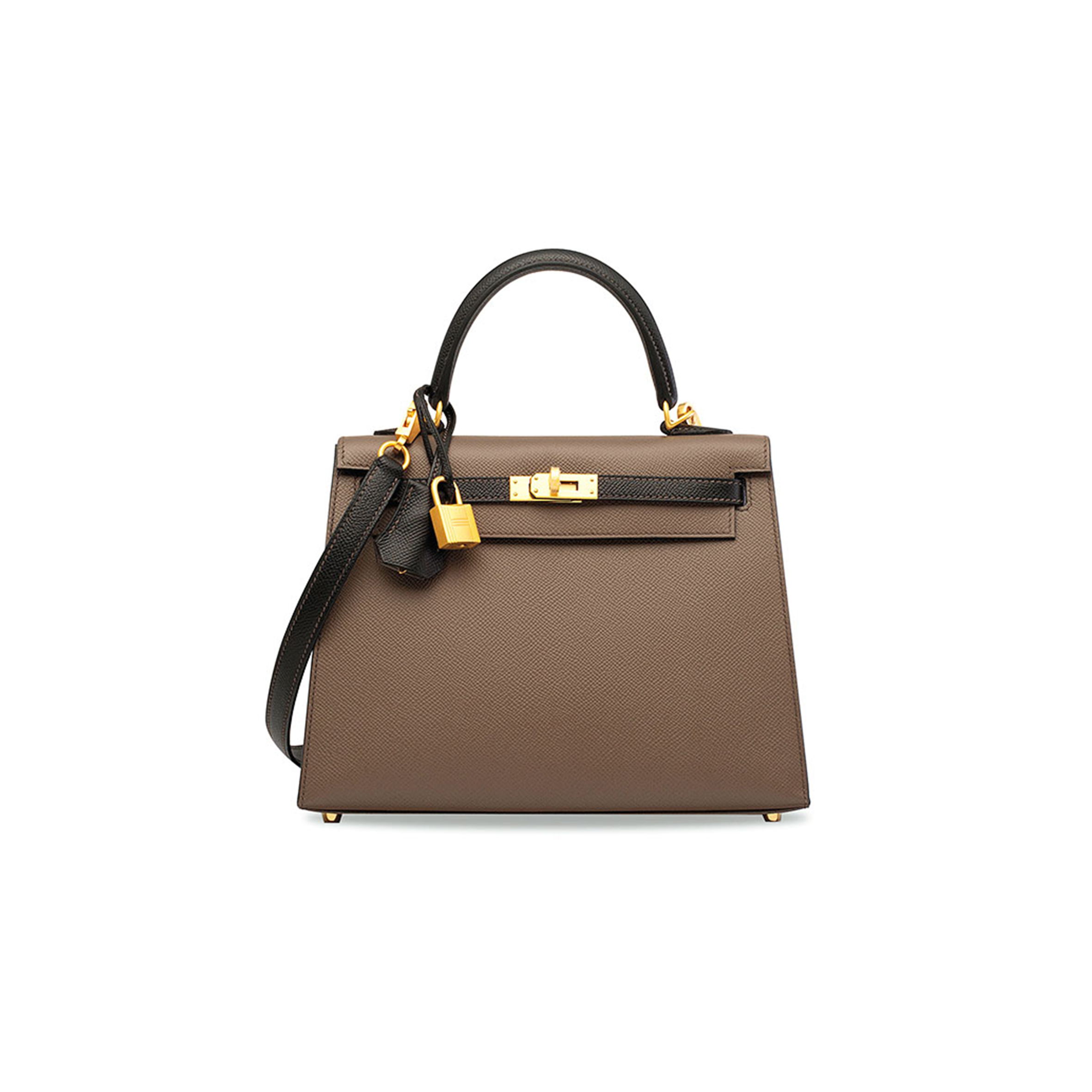 H**mes master black epsom leather sellier kelly 25 with brushed gold hardware (25*17*7cm)